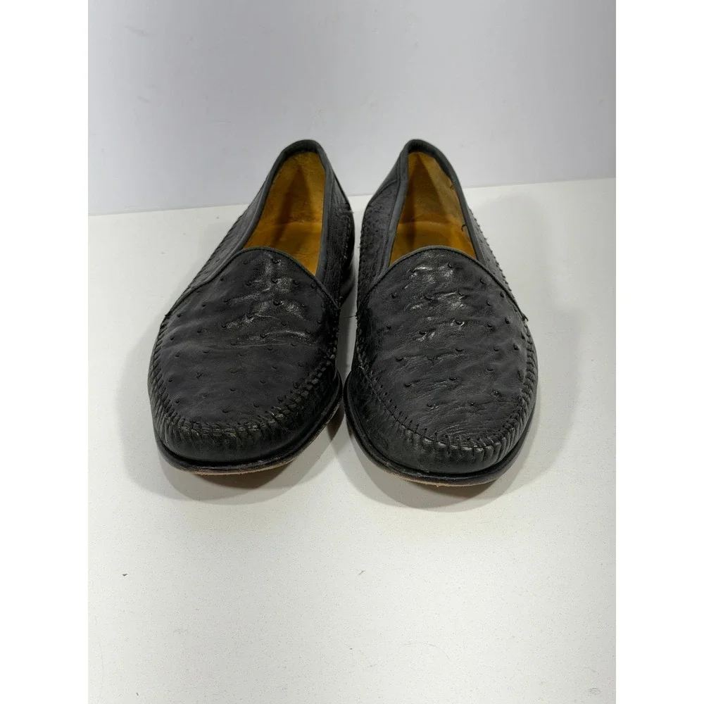 Mario Campatelli MC Italy Mens Ostrich Leather Loafers Black‎ Shoes 10.5 vintage